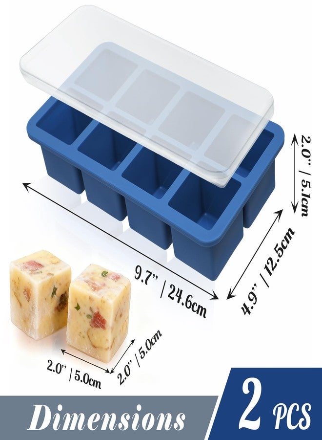 Koluti Nonstick Silicone Freezer Molds with Plastic Lid 2 Pack, 8 Soup Cubes Tray Sauce Ice Cube Mold Maker, Stackable Food Meal Prep Storage Container for Freezing, Dishwasher Safe & BPA Free - Image 2
